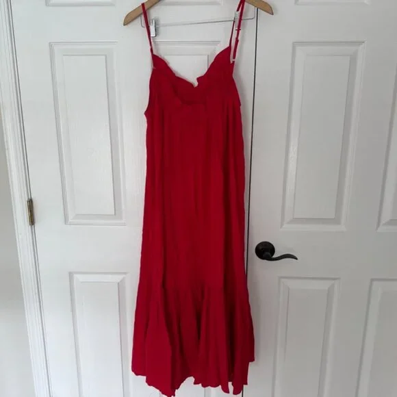 J Crew Red ruffle beach dress in airy gauze, M/L - Picture 2 of 5
